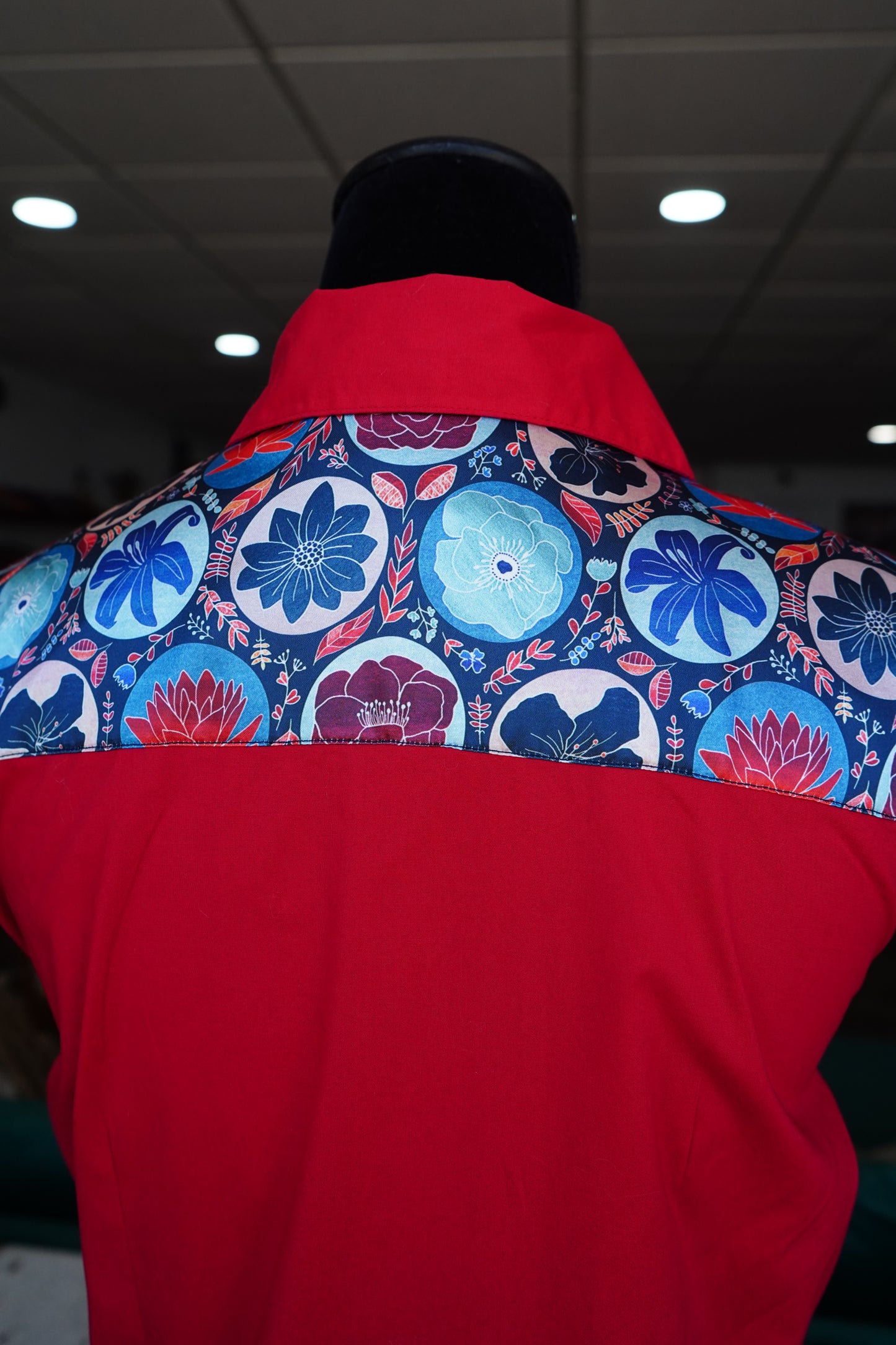 L - Patriotic Floral Patches on Red Cotton Button Down