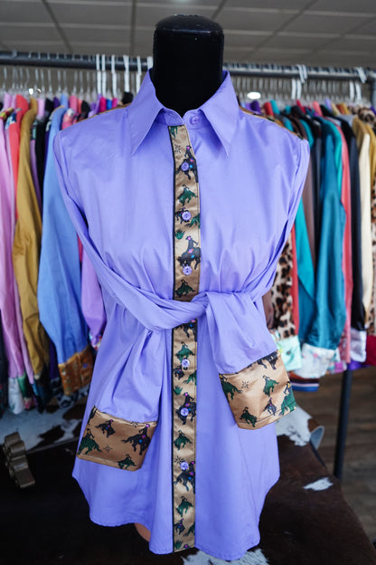 XL - Space Cowboys on Lavender Cotton Button Down