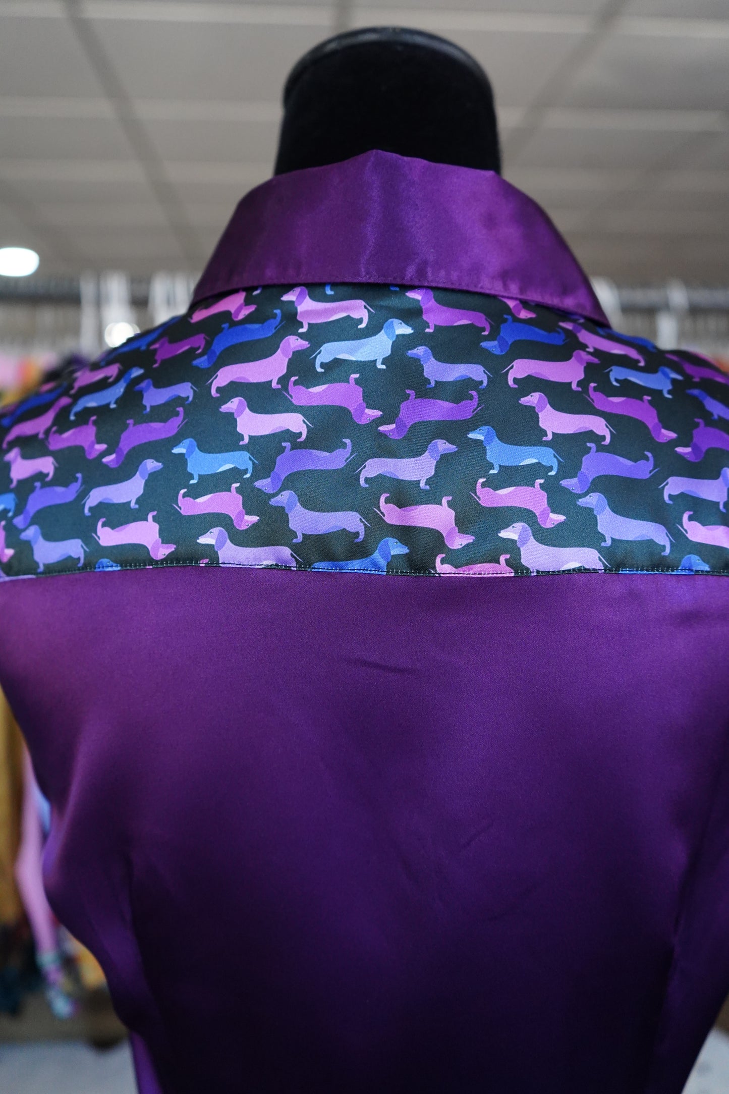 M - Purple Weenie Dawgs on Purple Satin Button Down