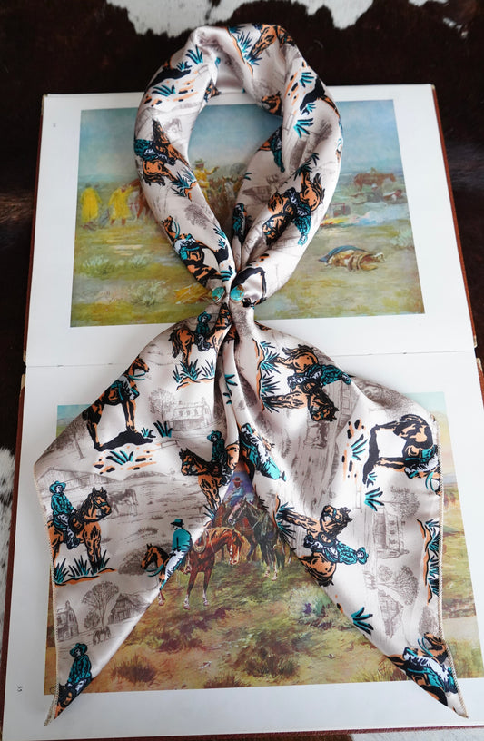 Tan & Emerald Cowboy Scene Wild Rag