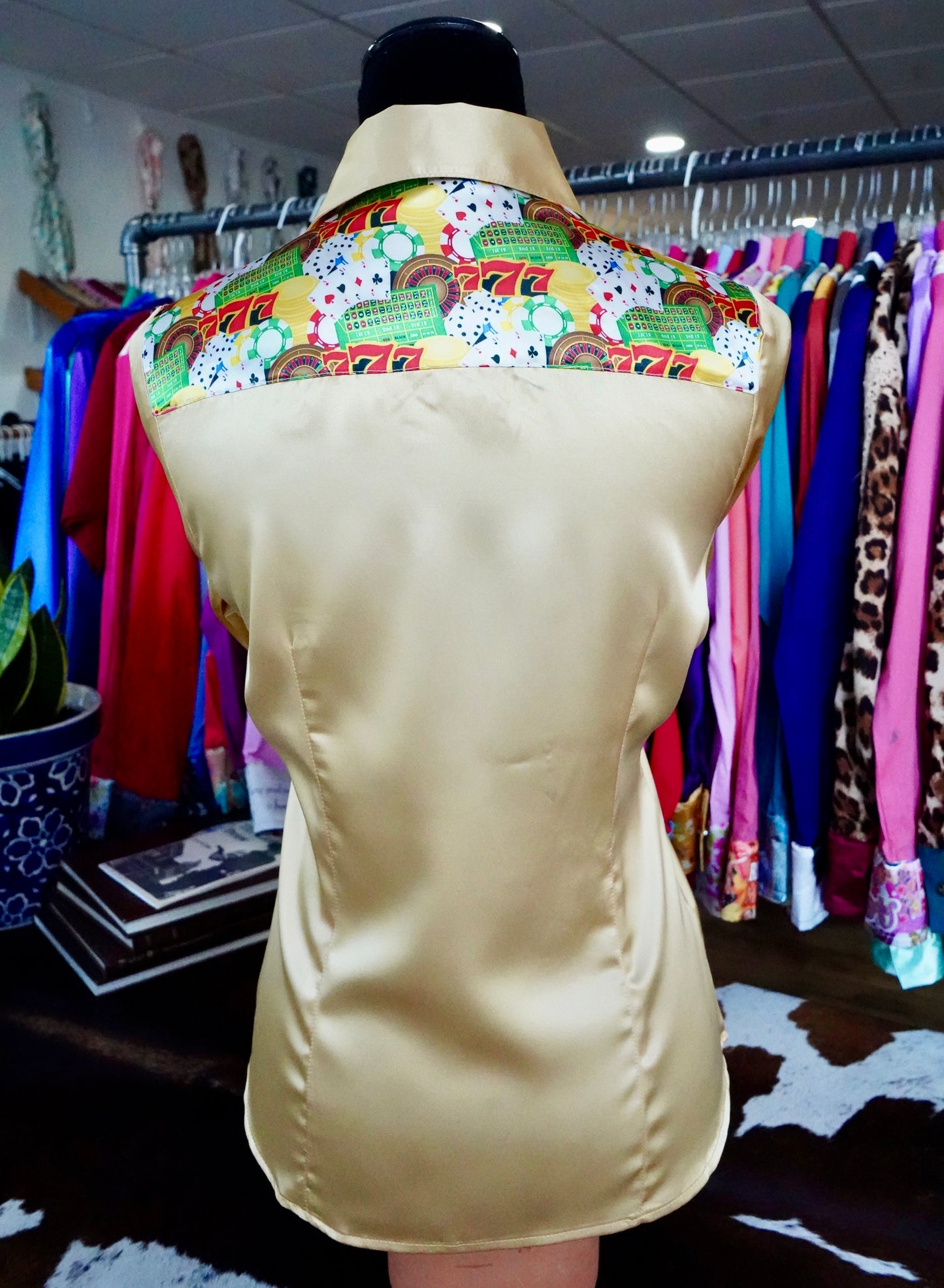 M - Triple 7 on Gold Satin Button Down