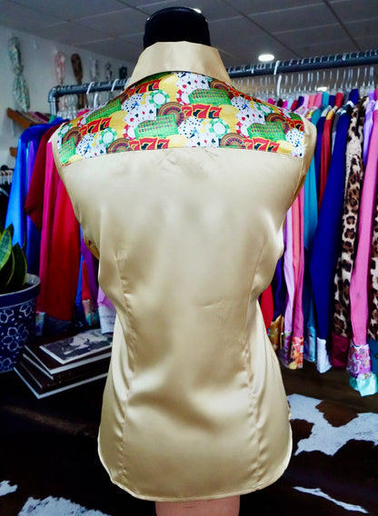 M - Triple 7 on Gold Satin Button Down