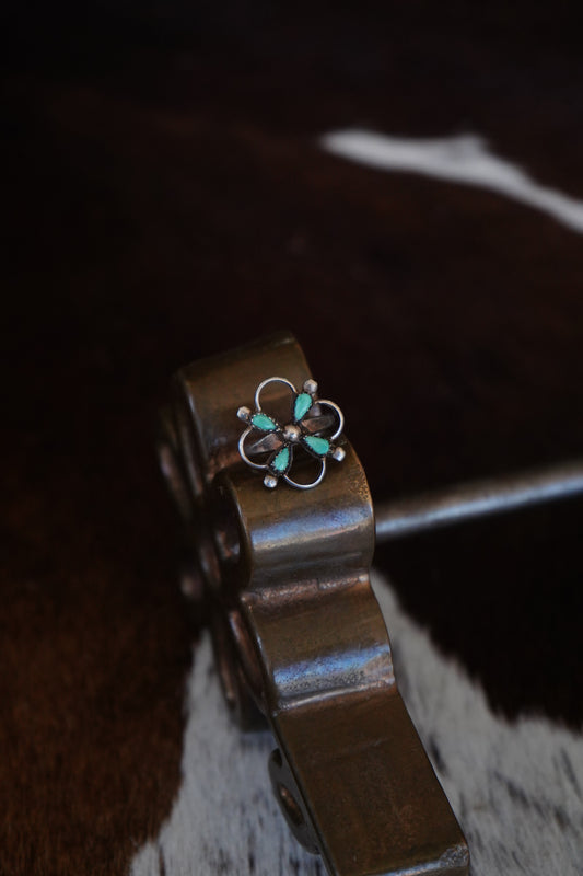Vintage Cutout Turquoise Pinwheel Ring - Sz 6.5