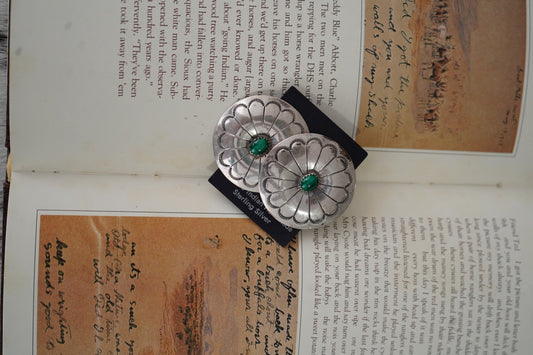 Vintage Sterling Silver & Malachite Concho Earrings