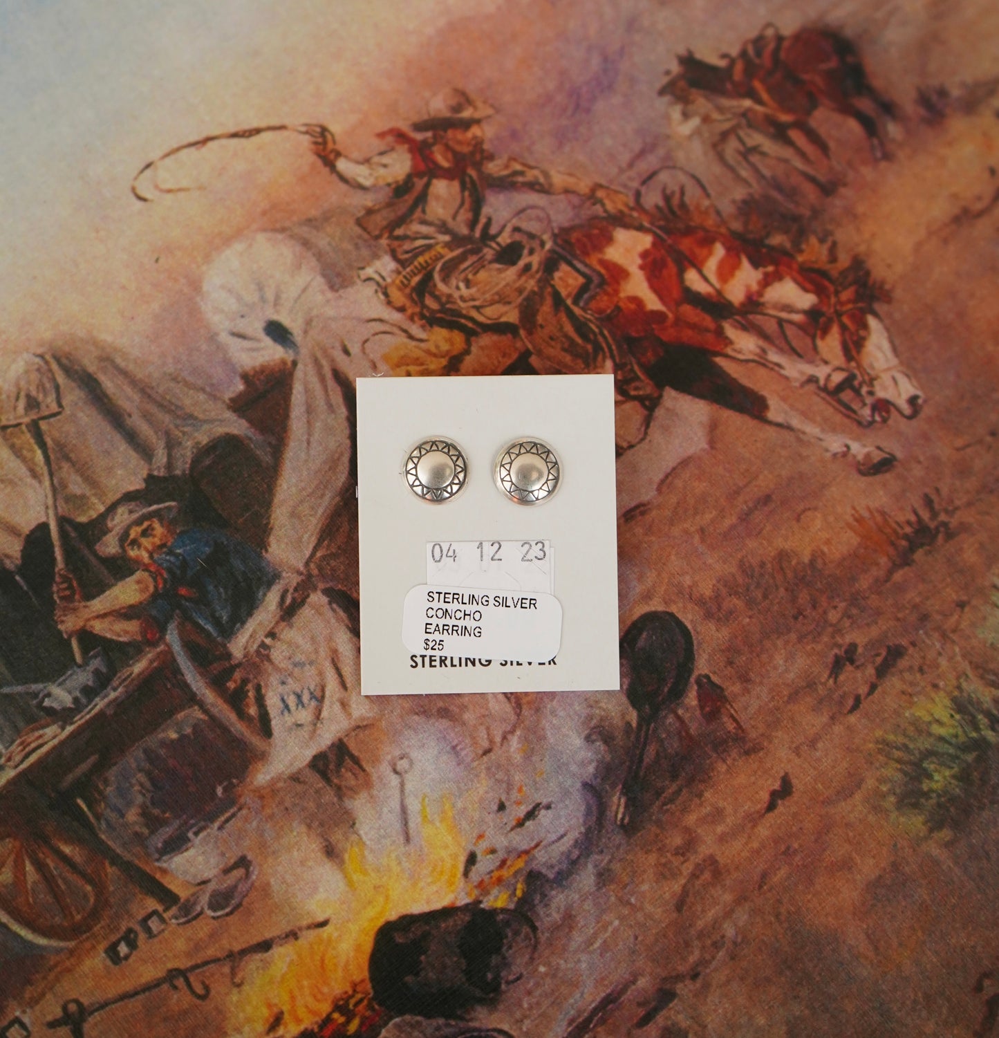 Sterling Silver Concho Stud Earrings