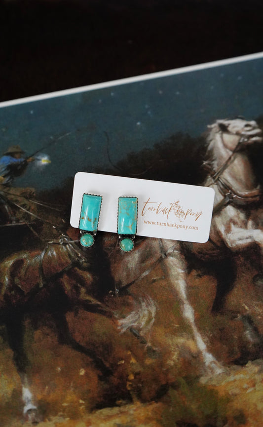 TBP Turquoise Rectangle w/ Circle Stud Earrings