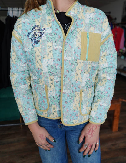 Cowgirls Cry - Embroidered Mint Lemon Quilted Patchwork Jacket