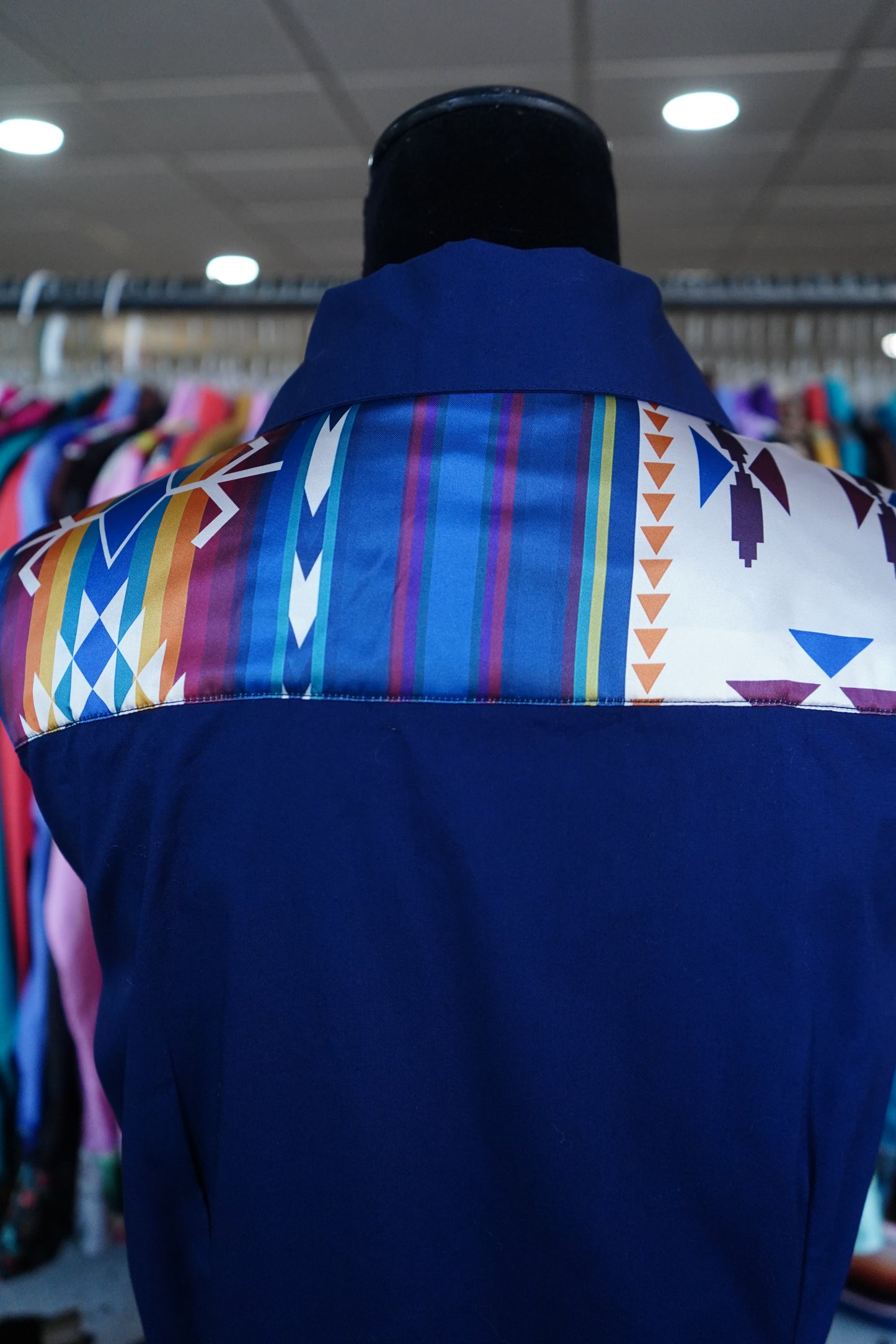 XL - Navy Saddle Blanket on Navy Cotton Button Down