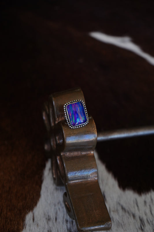 Square Blue Opal Ring - Sz 4.5