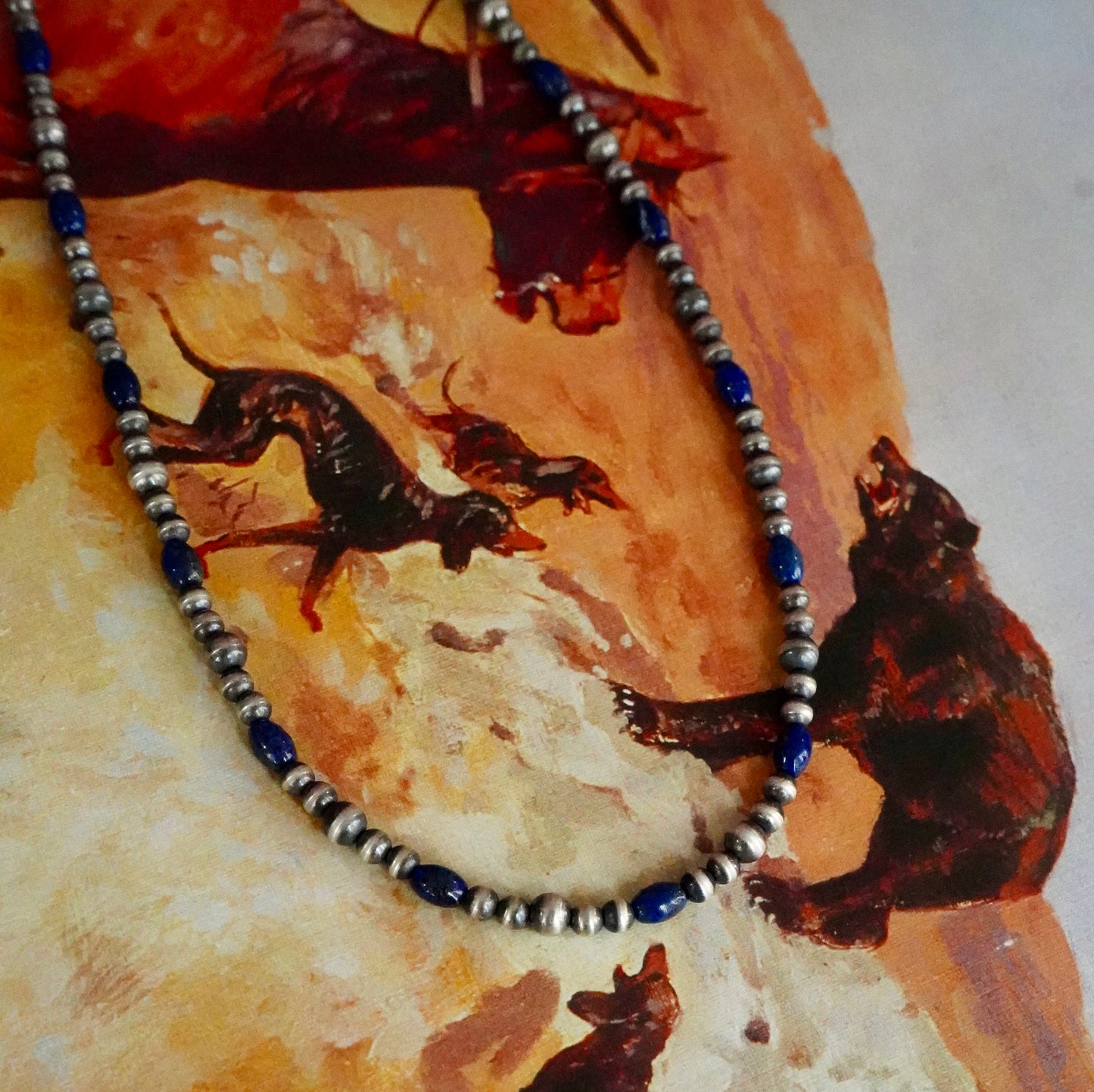 Sterling Silver Pearls w/ Lapis Necklace - 18”