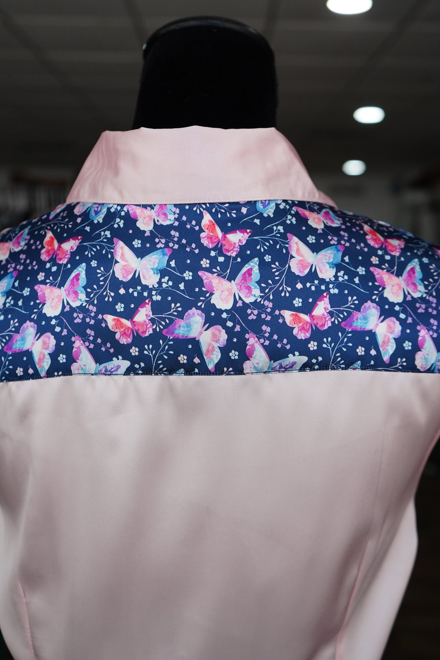 L - Pink Butterflies on Light Pink Satin Button Down