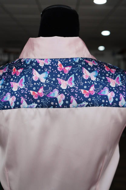 L - Pink Butterflies on Light Pink Satin Button Down