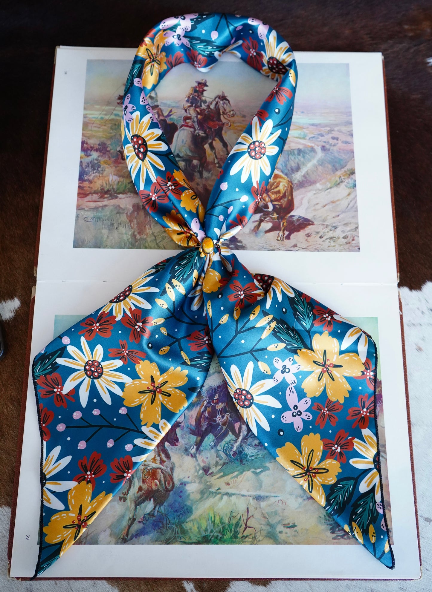 Turquoise Drawn Wildflowers Wild Rag