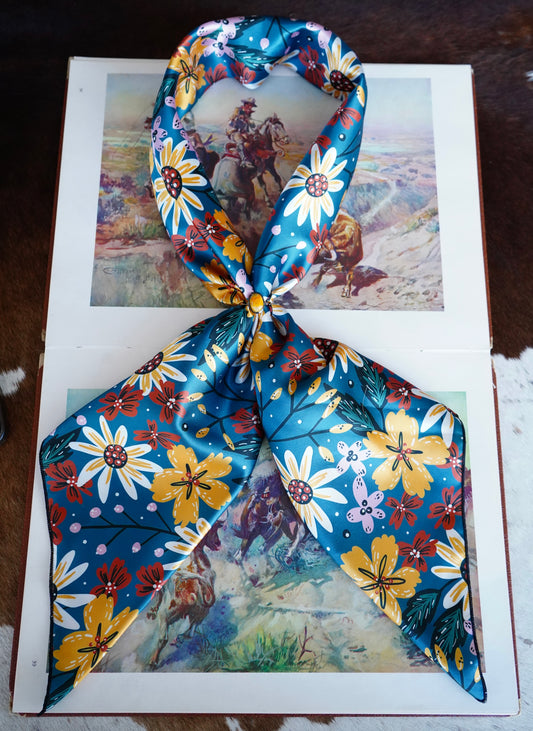Turquoise Drawn Wildflowers Wild Rag