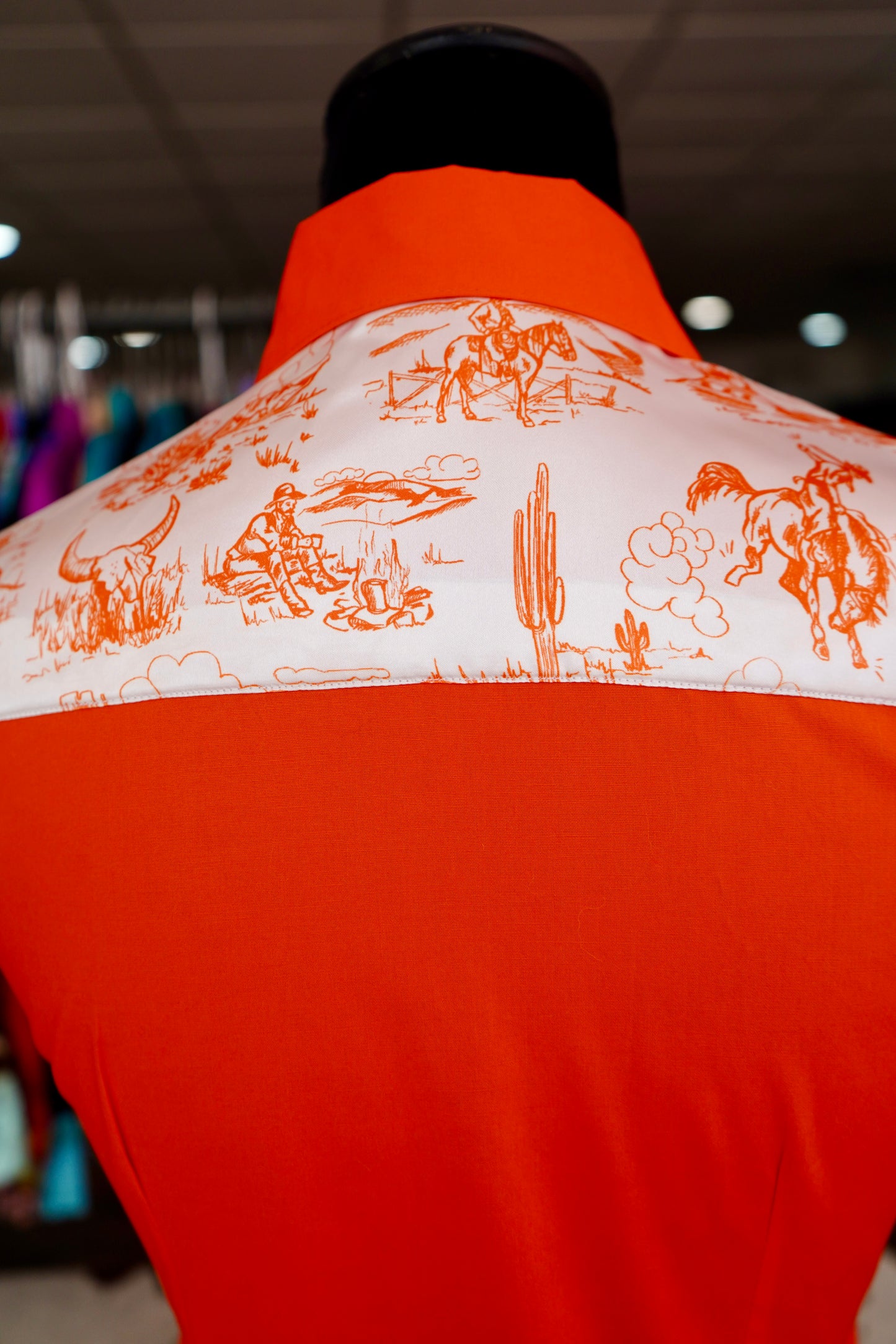 S - Pokes Prairie on Orange Cotton Button Down