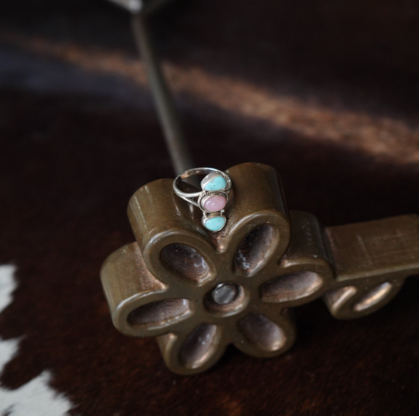 2 Stone Golden Hills w/ Pink Opal Ring - Sz 8