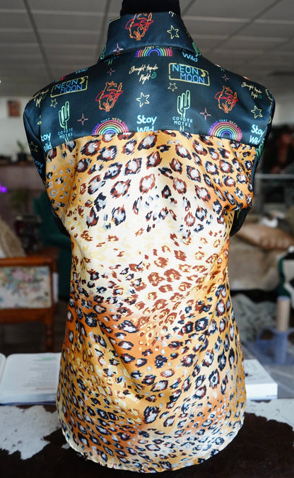 Daisy Original Painted Leopard w/ Neon Moon Button Down - Size 8