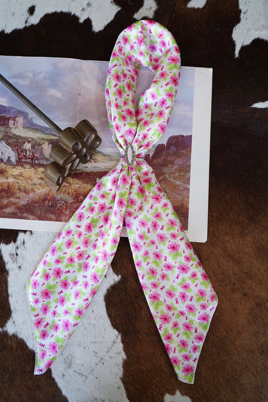 Dainty Floral Breast Cancer Ribbons Wild Rag