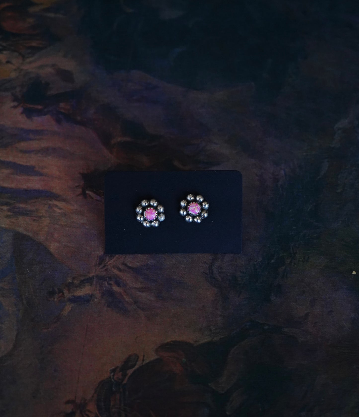 Hot Pink Opal Flower Stud Earrings