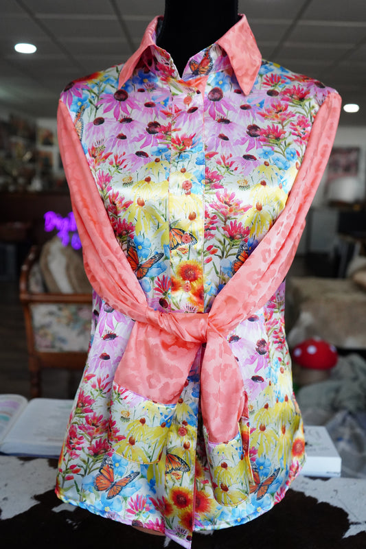 Daisy Original Wildflower Monarchs w/ Mauve Cheetah Button Down - Size 14