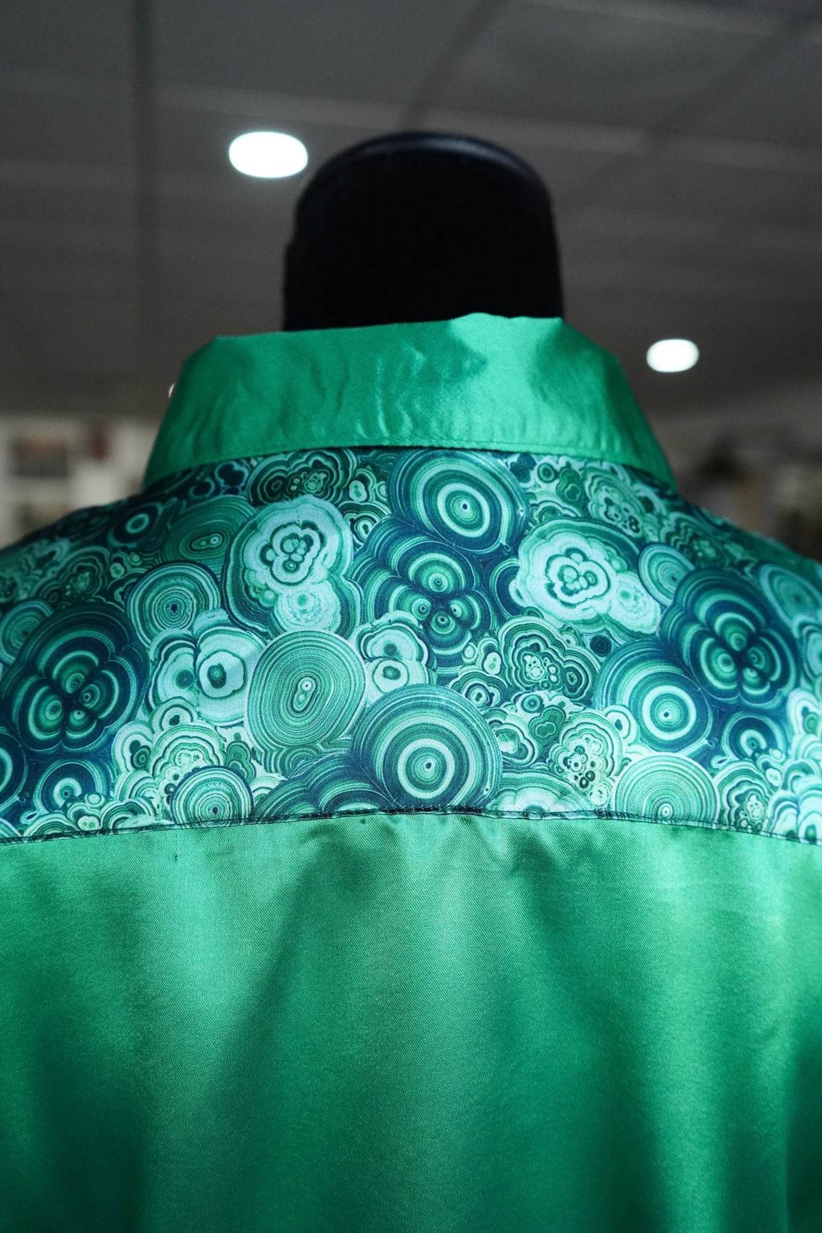 L - Malachite on Kelly Green Satin Button Down