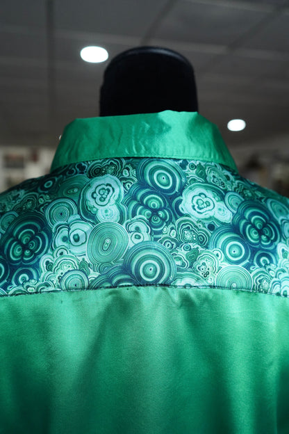 L - Malachite on Kelly Green Satin Button Down