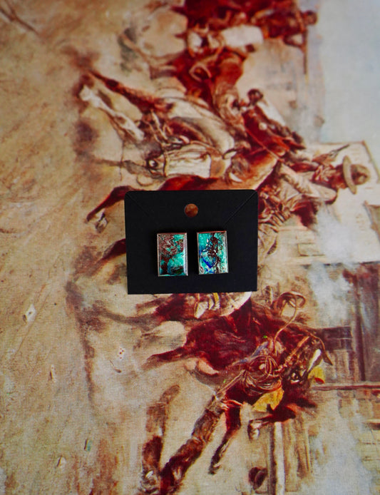 Vintage Natural Azirite Square Stud Earrings