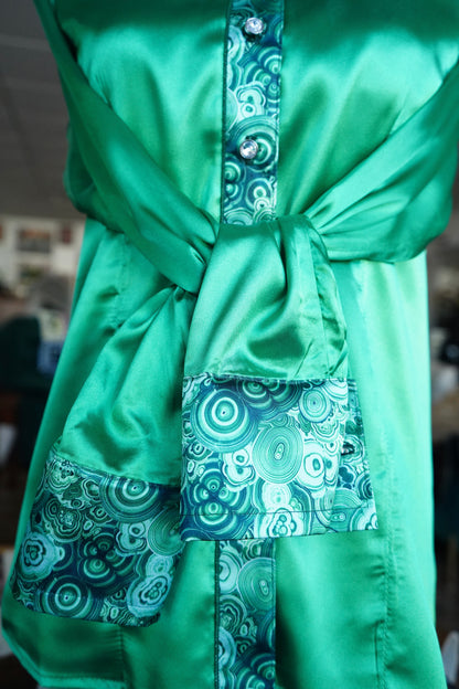L - Malachite on Kelly Green Satin Button Down
