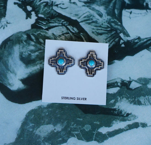 Jerold Lee Zia Turquoise Stud Earrings
