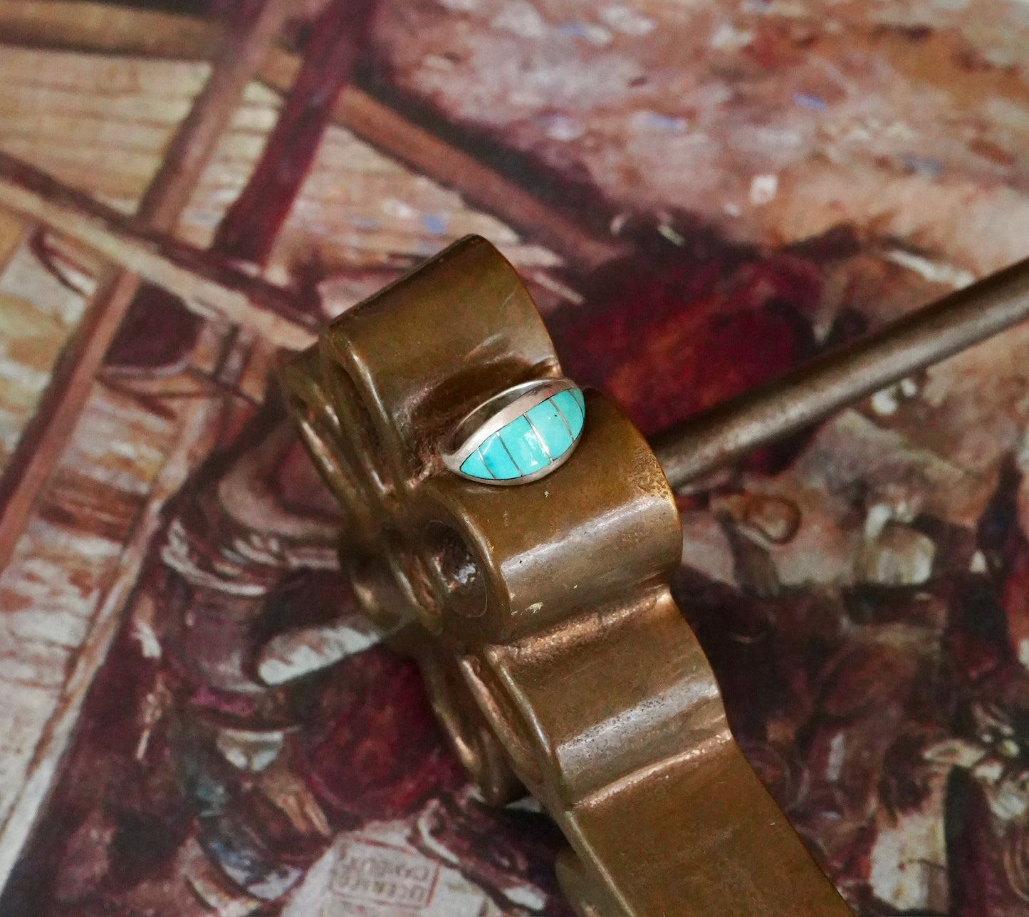 Vintage Turquoise Inlay Ring - Sz 6