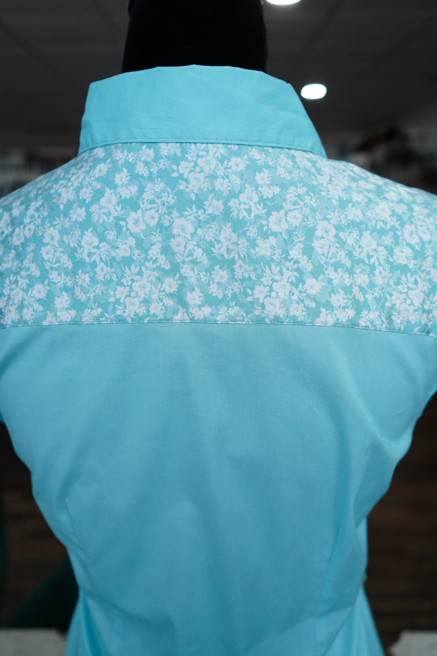 M - Turquoise & White Flowers on Baby Blue Cotton Button Down