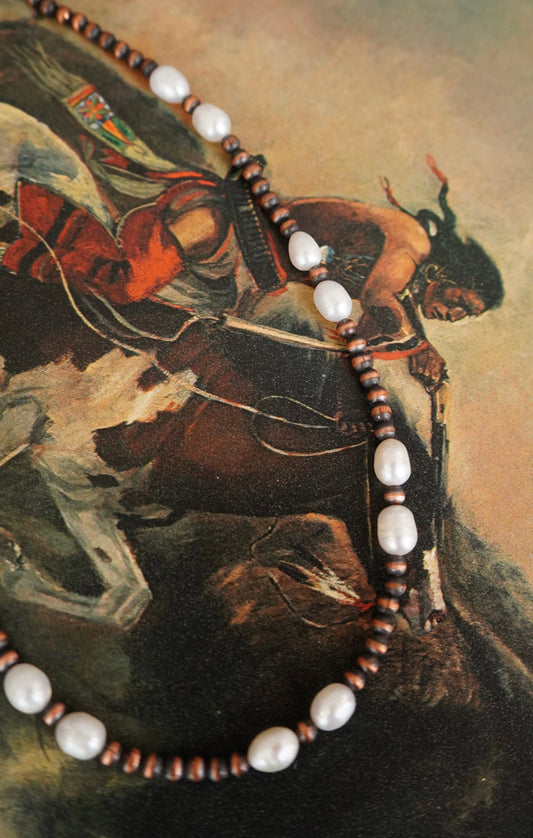 Copper & Freshwater Pearls Necklace - 16”