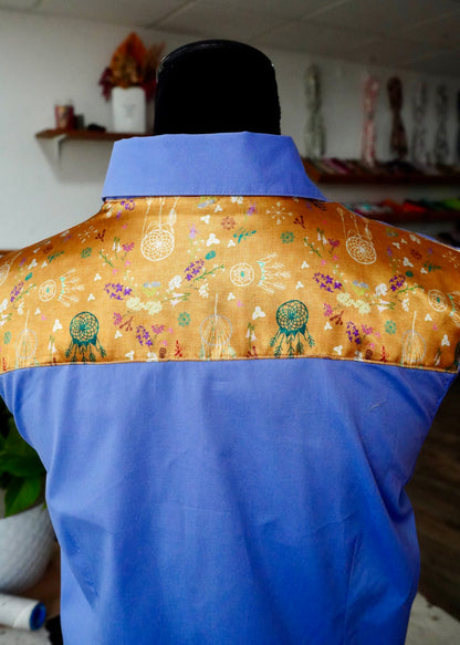 XL - Mustard Dreamcatchers on Lilac Cotton Button Down
