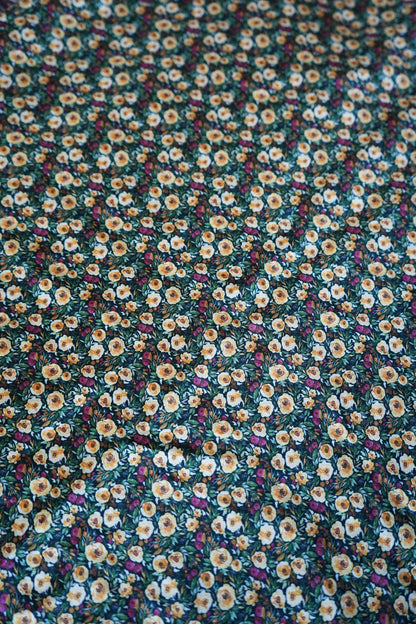 Tiny Mustard Roses on Forest Green Wild Rag