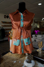 Load image into Gallery viewer, L - Mystic Mustangs w/ Cream Fringe on Rust Button Down