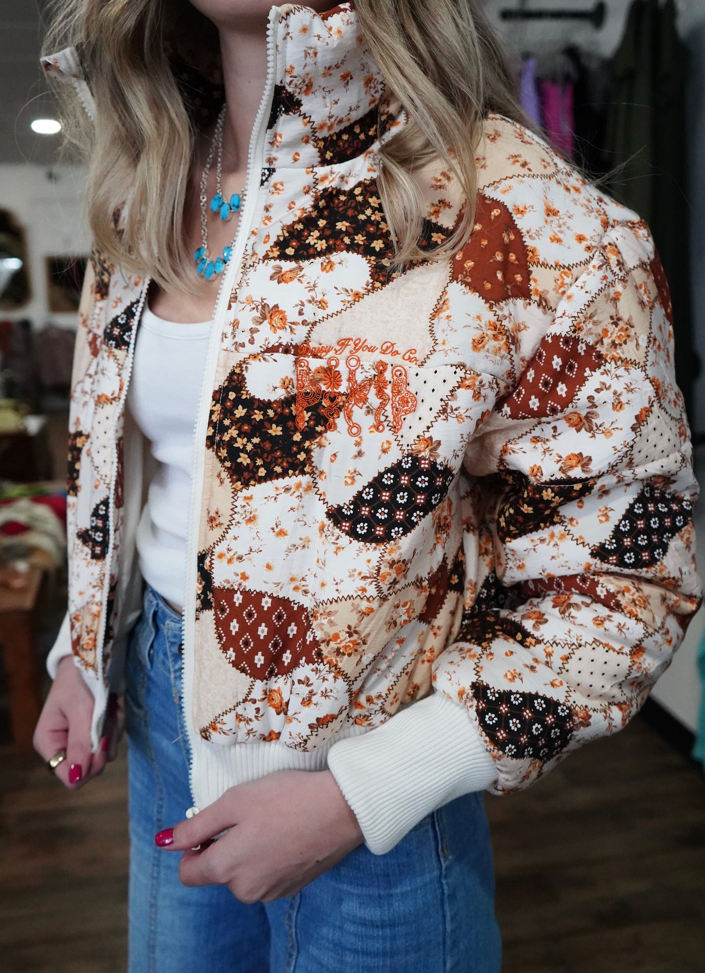 Daisy Spade Brown Patchwork Puff Jacket