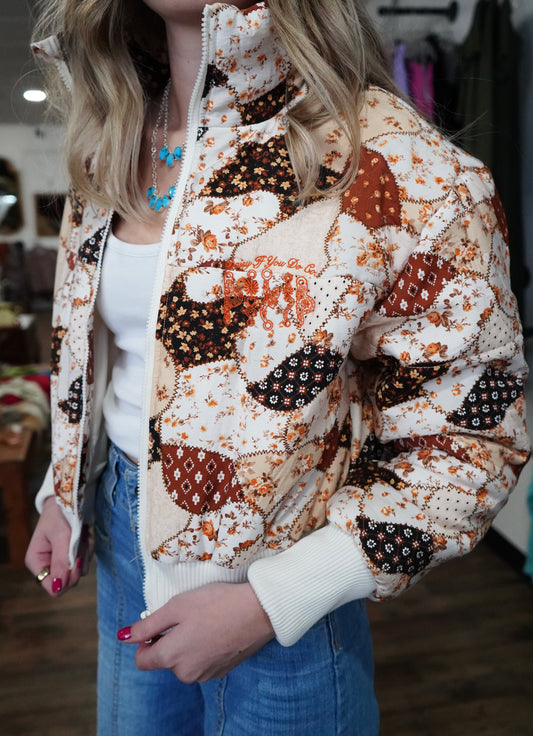 Daisy Spade Brown Patchwork Puff Jacket
