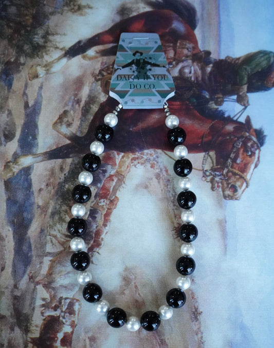 Black Onyx & Freshwater Pearl Necklace - 16”