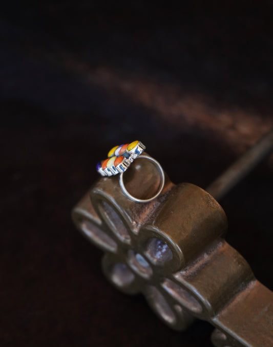 Colorful Dahlia Cluster Ring - Sz 7