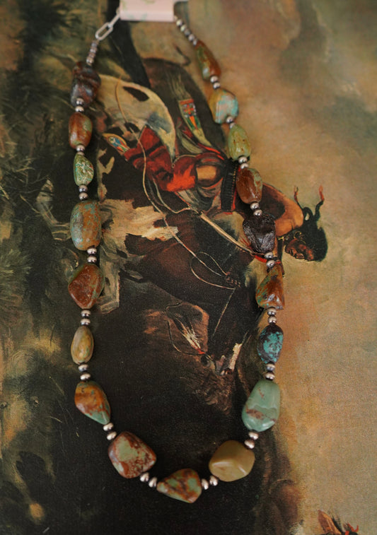 Sterling Silver Pearls w/ Turquoise Pieces Necklace - 20”