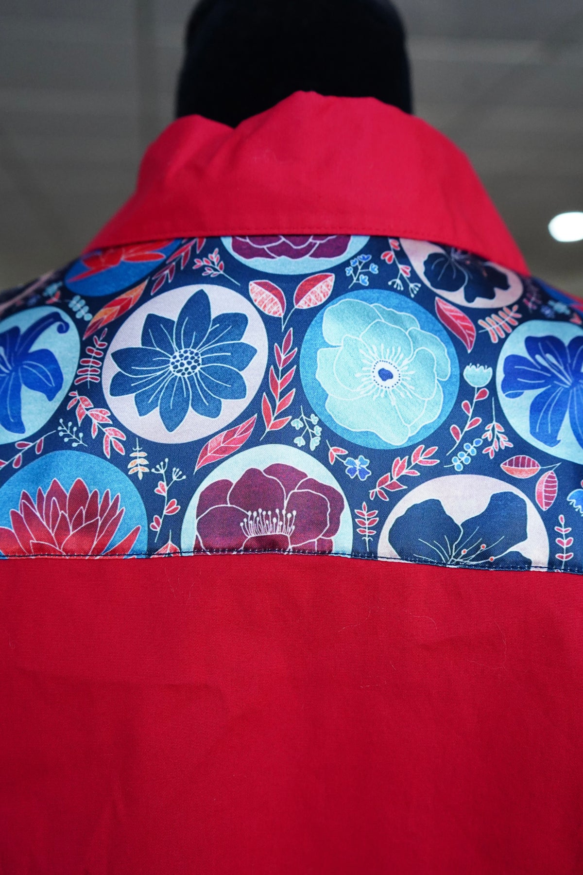 L - Patriotic Floral Stamps on Red Cotton Button Down