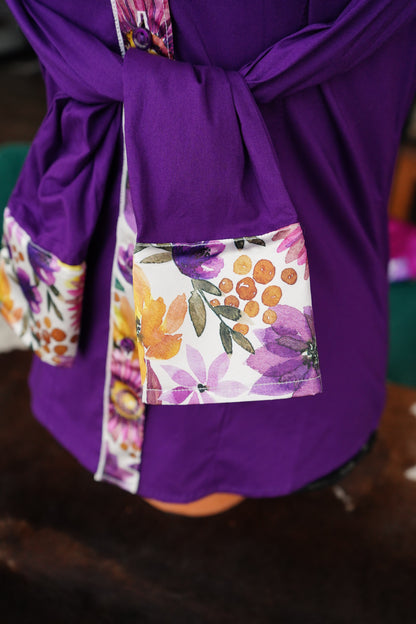 S - Autumn Flowers on Purple Cotton Button Down