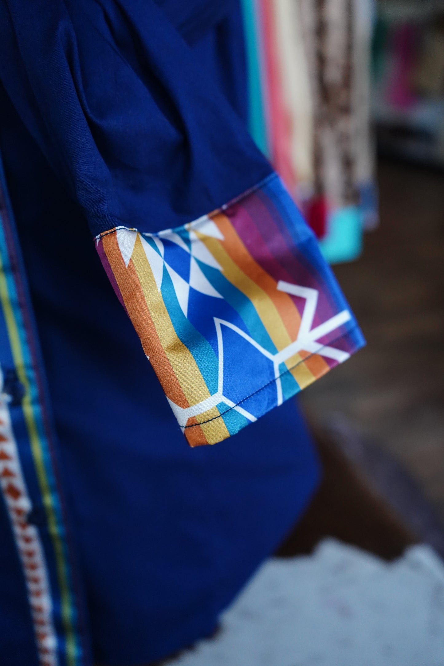 XL - Navy Saddle Blanket on Navy Cotton Button Down