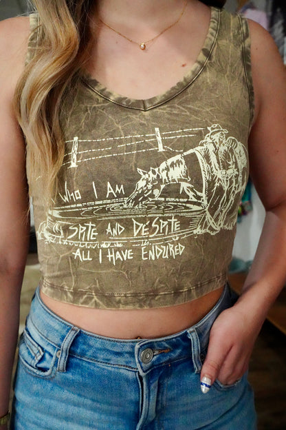 Spite Acid Wash V-Neck Crop Tank