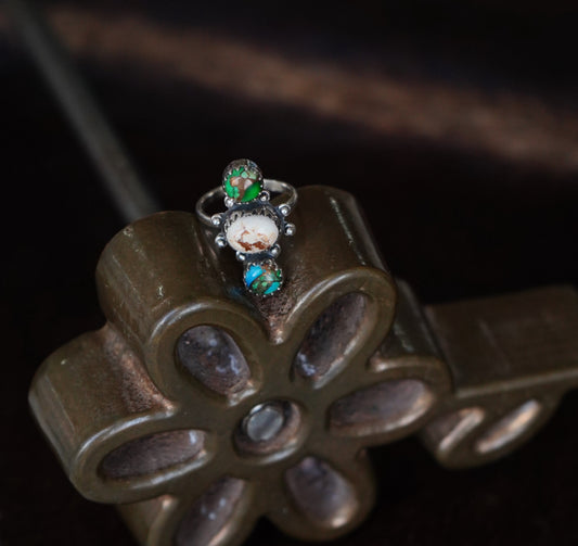 2 Stone Peacock Dahlia w/ Wild Horse Ring - Adj