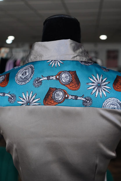 S - Rowels on Gray Satin Button Down