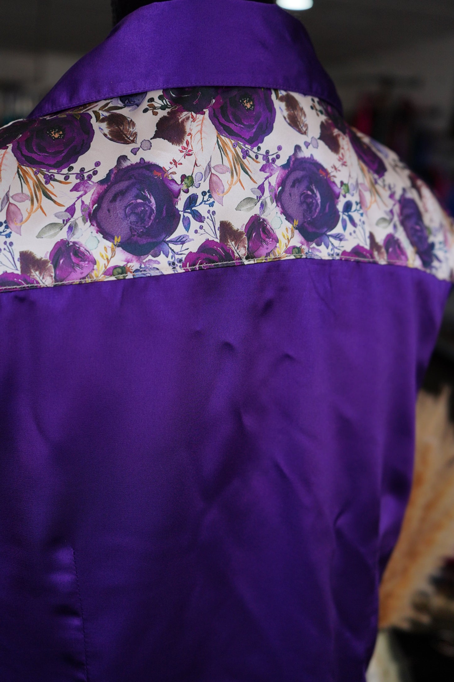 XL - Purple Satin w/ Plum Roses Button Down