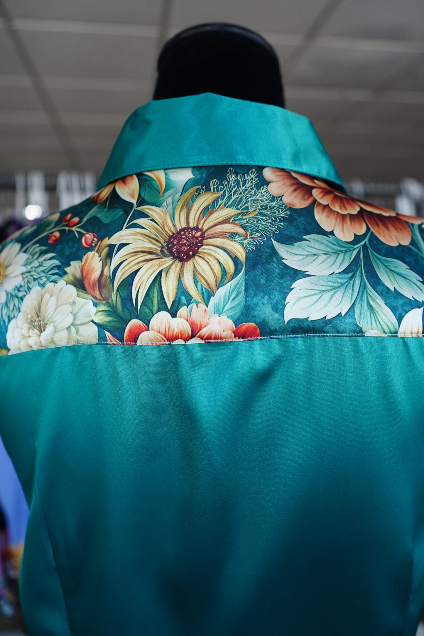 L - Emerald & Rust Floral on Emerald Satin Button Down