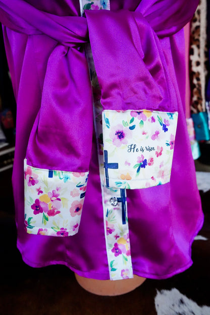M - He Is Risen on Magenta Satin Button Down