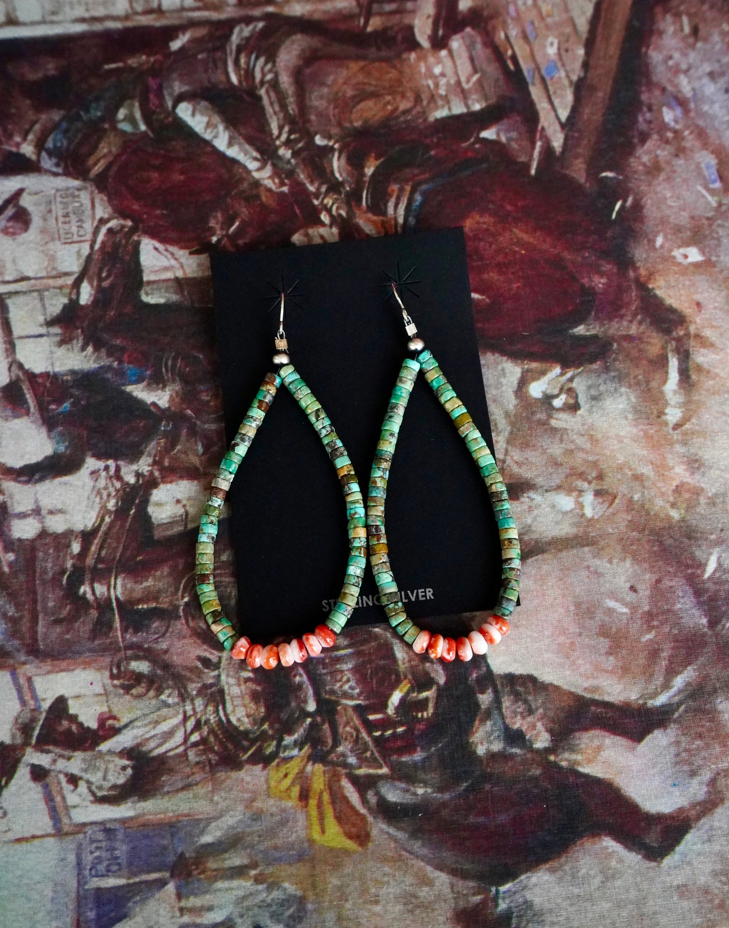 Kingman Turquoise & Spiny Fish Hook Earrings
